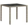vidaXL Tuintafel met glazen blad 90x90x75 cm poly rattan lichtgrijs