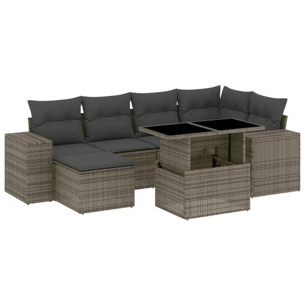 vidaXL 7-delige Loungeset met kussens poly rattan grijs