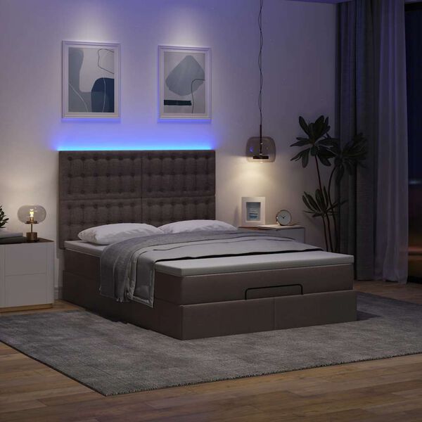 vidaXL Ottoman bed met matras en LED's 140x200cm stof donkerbruin