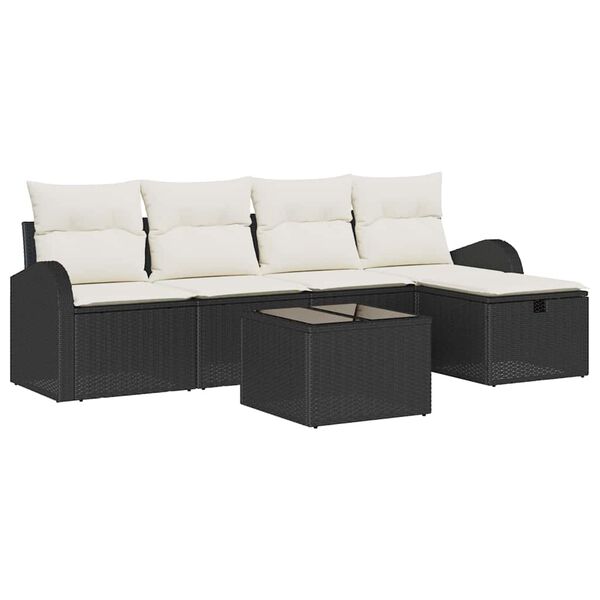 vidaXL Tuin Sofa Set met kussen met opslag 6 pcs Zwart Poly riet