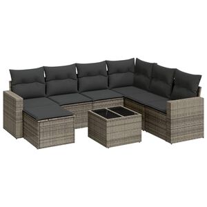 vidaXL 8-delige Loungeset met kussens poly rattan grijs