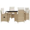 vidaXL Buiten eettafelset 5 st Beige en Cr&egrave;me Wit poly rattan