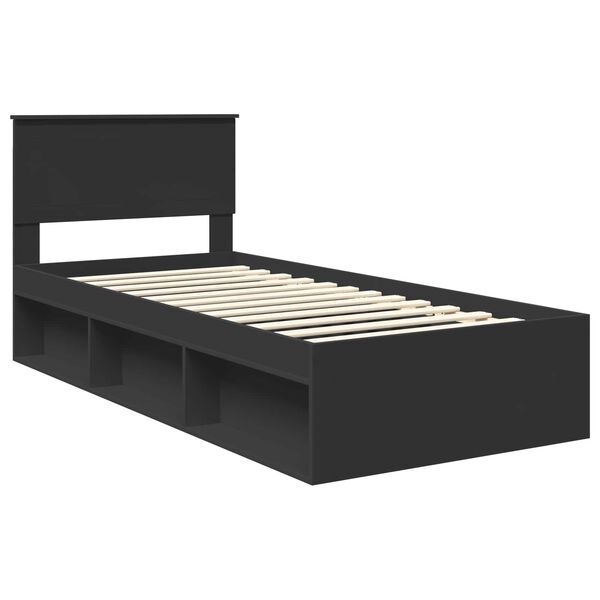 vidaXL Bedframe met hoofdeinde Zwart 90 x 200 cm Massief grenenhout
