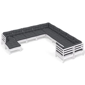vidaXL 11-delige Loungeset met kussens grenenhout wit