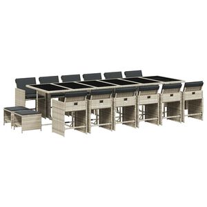 vidaXL 17-delige Tuinset met kussens poly rattan lichtgrijs