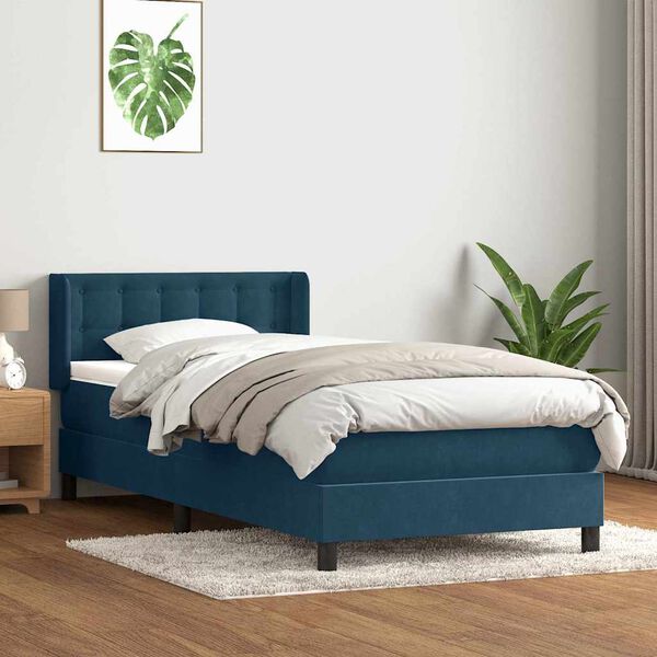 vidaXL Boxspring met matras fluweel donkerblauw 80x220 cm