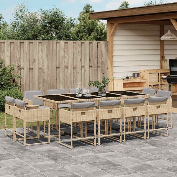 vidaXL 13-delige Tuinset met kussens poly rattan gemengd beige