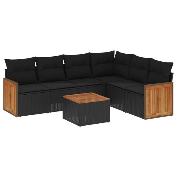vidaXL 7-delige Loungeset met kussens poly rattan zwart