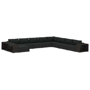 vidaXL 11-delige Loungeset met kussens poly rattan zwart