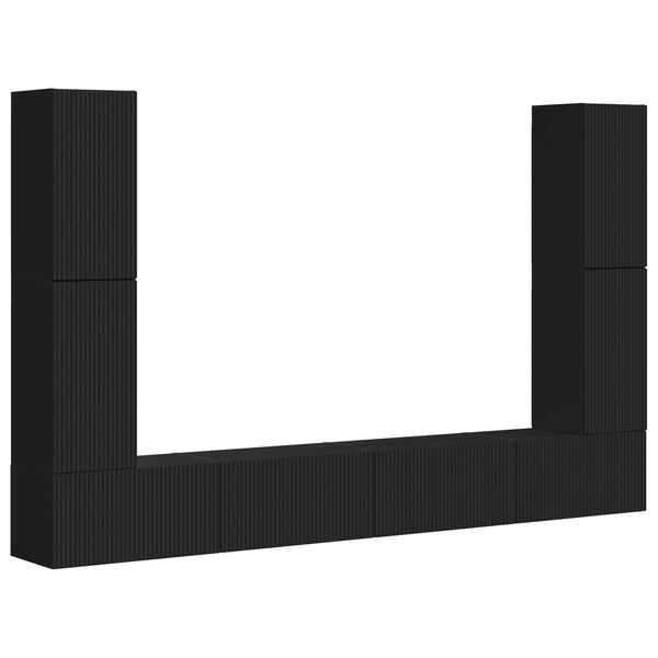 vidaXL Tv-meubelset 8 pcs Zwart Bewerkt hout