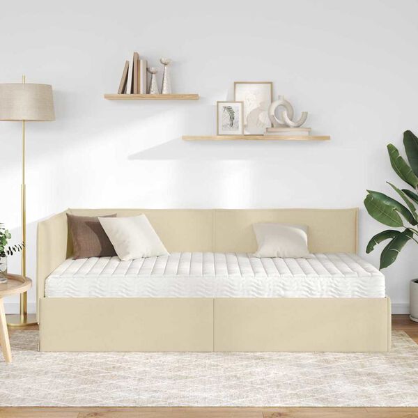 vidaXL Hoekbedframe met Matras met hoofdeinde 2 pcs Cr&egrave;me Fluweel