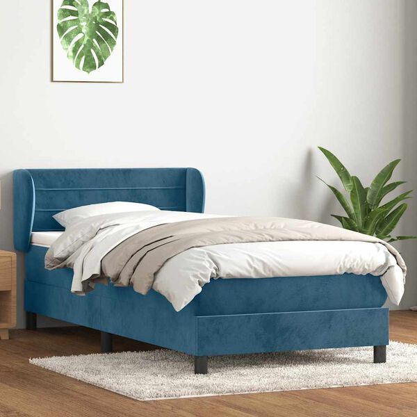 vidaXL Boxspring met matras fluweel donkerblauw 100x210 cm