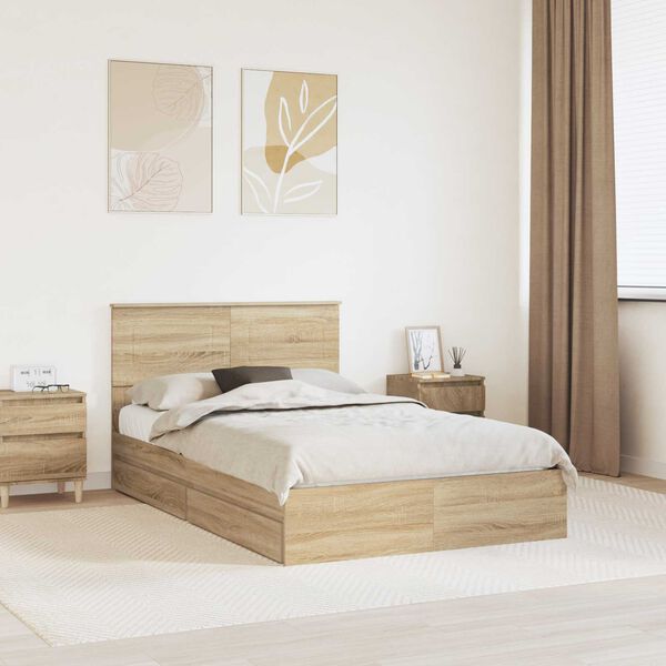 vidaXL Opslag bed met lade Sonoma Eiken 135 x 190 cm Bewerkt hout