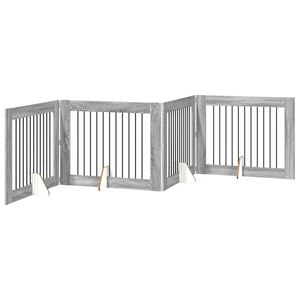 vidaXL Opvouwbaar hondenhek met standaards 4 pcs Grijs sonoma 401 cm