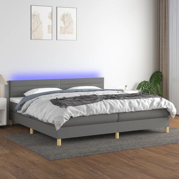 vidaXL Boxspring met matras en LED stof donkergrijs 200x200 cm