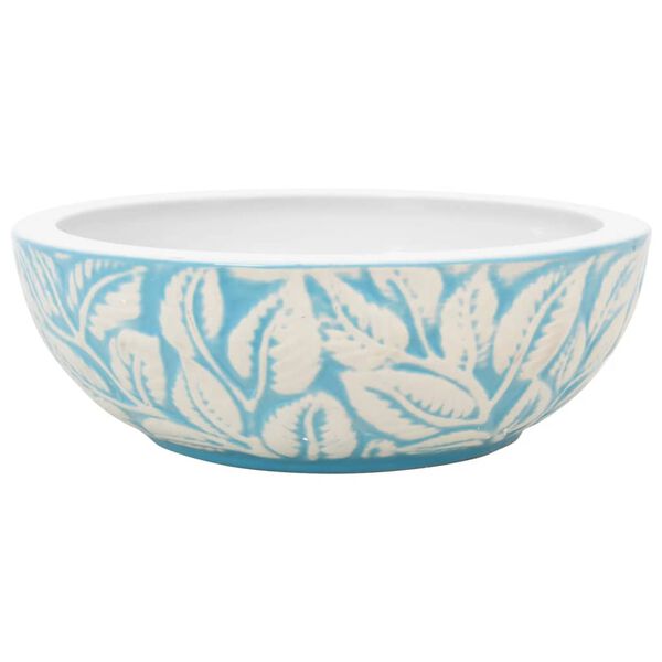 vidaXL Opzetwasbak rond Φ41x14 cm keramiek wit en blauw