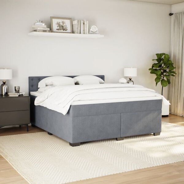 vidaXL Boxspring met matras fluweel donkergrijs 180x200 cm