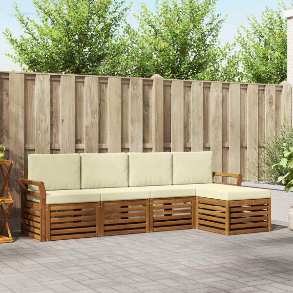 vidaXL Sofa-Sets 5 pcs Natuurlijk en Cr&egrave;me Massief Acaciahout