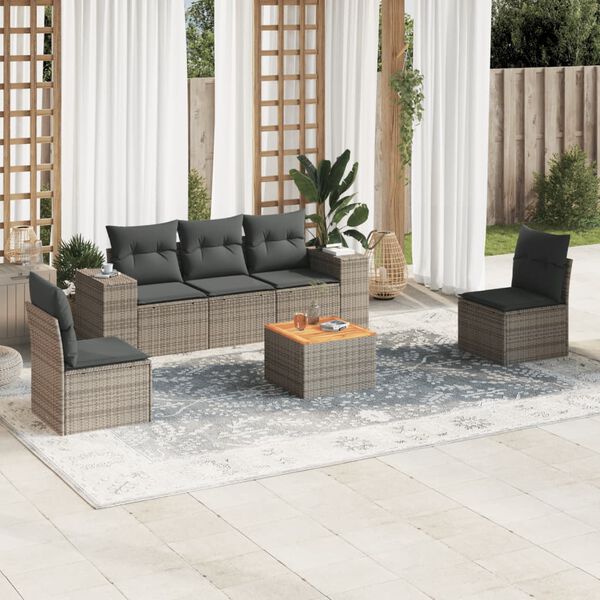 vidaXL 6-delige Loungeset met kussens poly rattan grijs