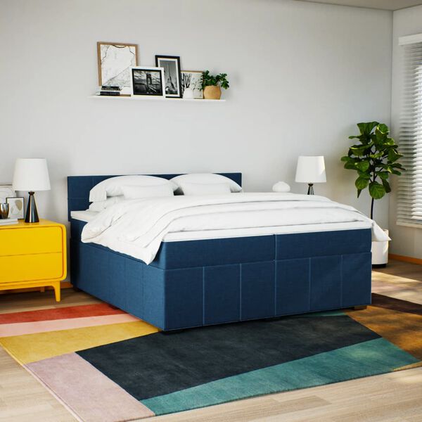 vidaXL Boxspring met matras stof blauw 200x200 cm