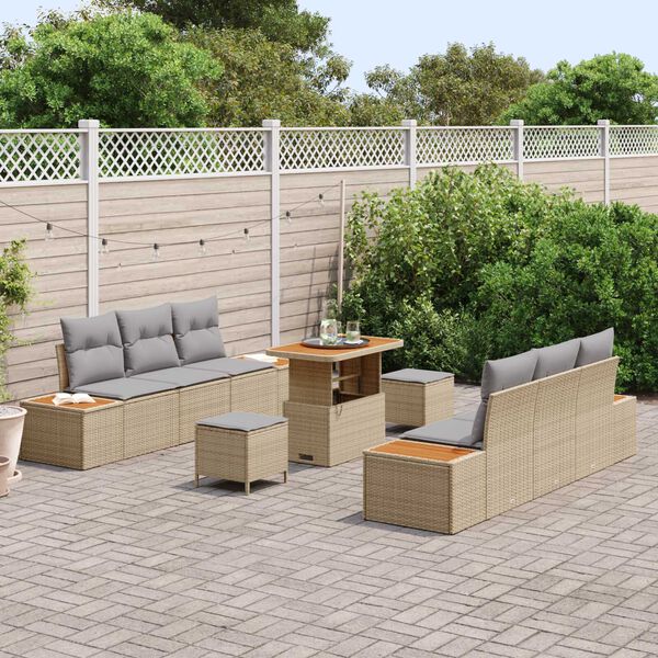 vidaXL Tuinbankenset 9 pcs Beige poly rattan