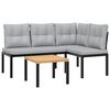 vidaXL 3-delige Loungeset met kussens gepoedercoat staal zwart