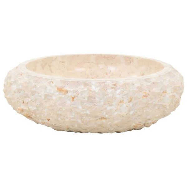 vidaXL Wastafelkast met wasbakken massief teakhout marmer crèmekleurig