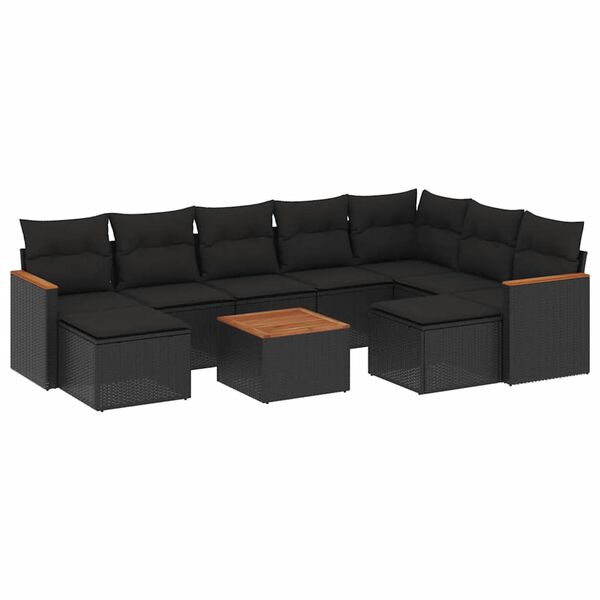 vidaXL 10-delige Loungeset met kussens poly rattan zwart