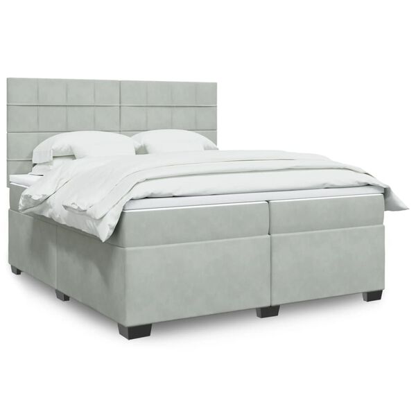 vidaXL Boxspring met matras fluweel lichtgrijs 200x200 cm