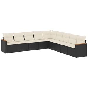 vidaXL 9-delige Loungeset met kussens poly rattan zwart