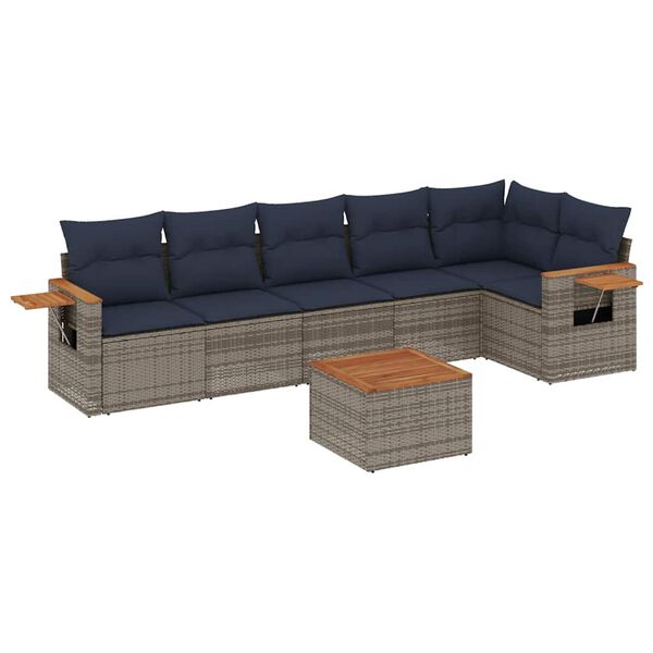 vidaXL 7-delige Loungeset met kussens poly rattan grijs