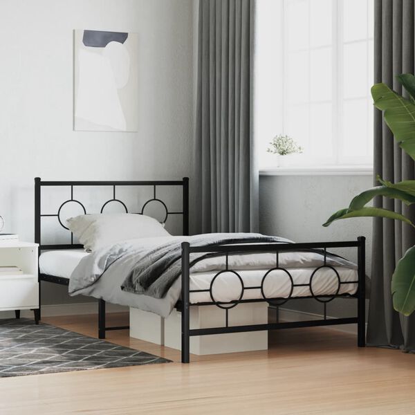 vidaXL Bedframe met hoofd- en voeteneinde metaal zwart 107x203 cm
