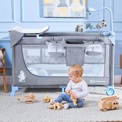 Oriëntatiepunt rijst Geit Kinderkraft Babybed JOY met accessoires inklapbaar blauw en grijs kopen? |  vidaXL.nl