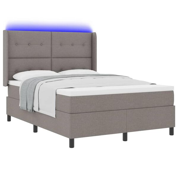 vidaXL LED Box Spring Bed met matras Taupe 140 x 190 cm Stof