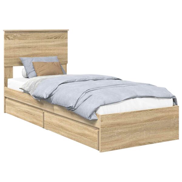 vidaXL Opslag bed met hoofdeinde Sonoma Eiken 75 x 190 cm Bewerkt hout