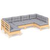 vidaXL 6-delige Loungeset met grijze kussens massief grenenhout