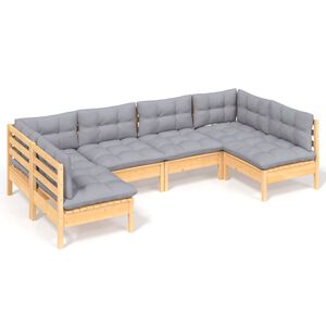 vidaXL 6-delige Loungeset met grijze kussens massief grenenhout