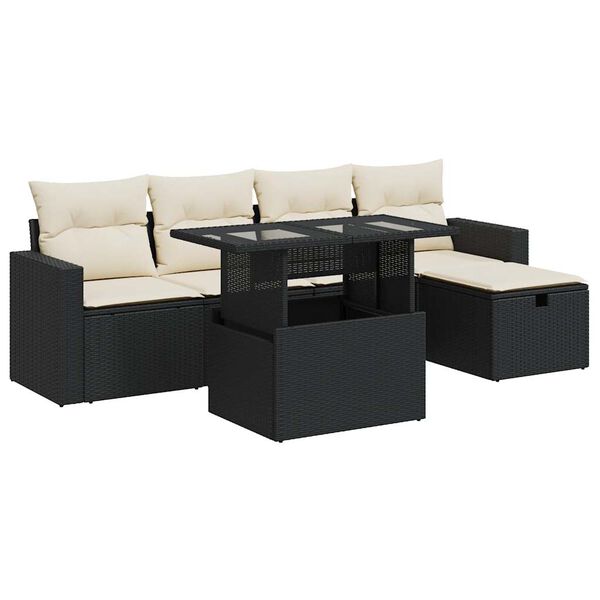 vidaXL 6-delige Loungeset met kussens poly rattan zwart
