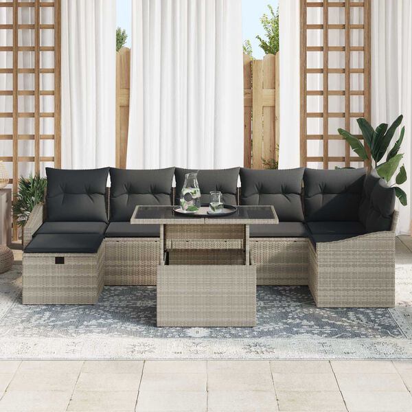 vidaXL Tuin Sofa Set met kussen met opslag 8 pcs Lichtgrijs Poly riet