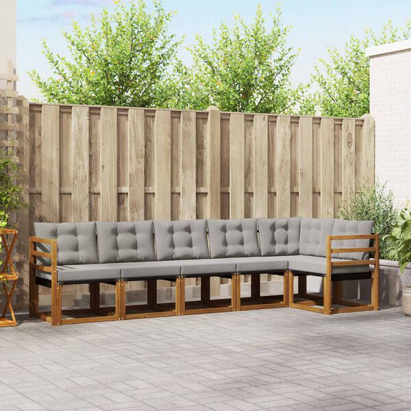 vidaXL Buiten bankenset met kussen 6 pcs Natuurlijk en Lichtgrijs