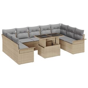 vidaXL Tuin Sofa Set met kussen met kussen 10 pcs Beige Poly Rattan