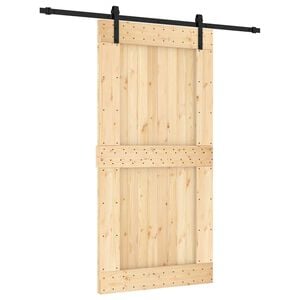 vidaXL Schuifdeur Naturel en Zwart 100 x 210 cm Massief Grenenhout