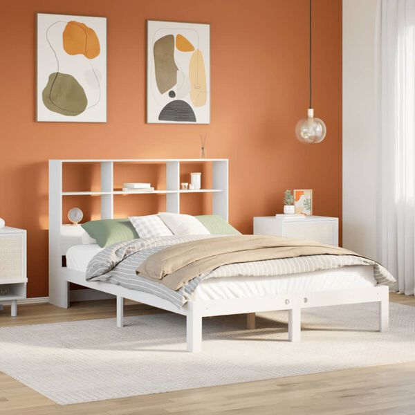 vidaXL Bed met boekenkast zonder matras grenenhout wit 140x190 cm