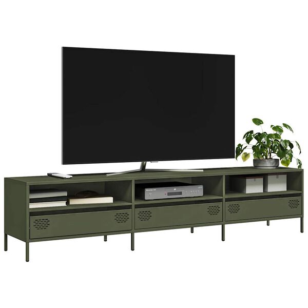 vidaXL Tv-meubel 202x39x43,5 cm koudgewalst staal olijfgroen