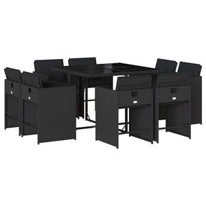 vidaXL 9-delige Tuinset poly rattan zwart