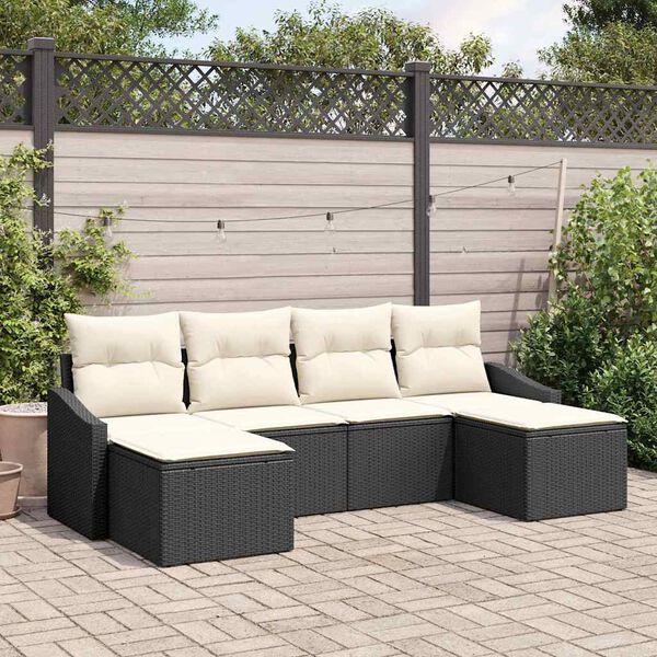 vidaXL Tuin Eetset met kussen met opslag 6 pcs Zwart en Cr&egrave;me