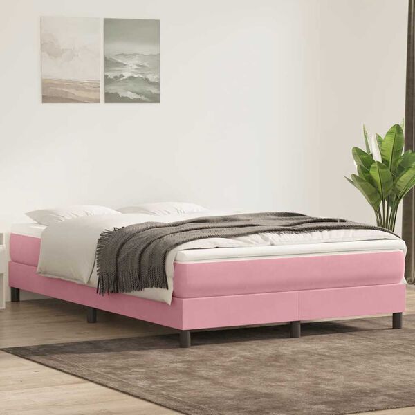vidaXL Boxspring met matras fluweel roze 160x210 cm