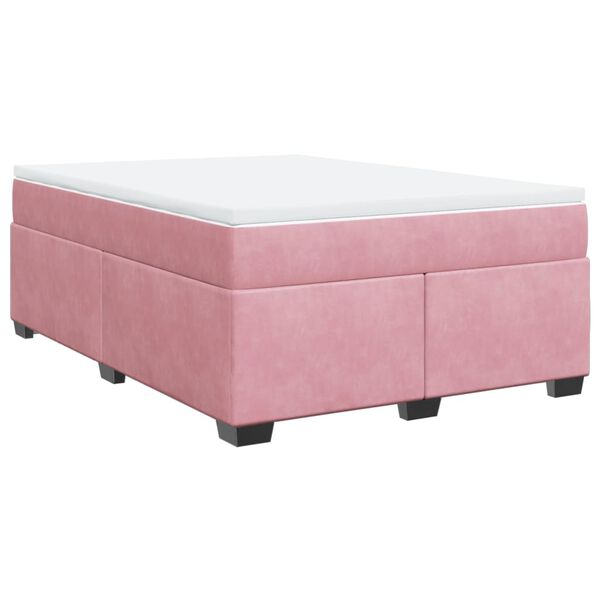 vidaXL Boxspring met matras fluweel roze 140x200 cm