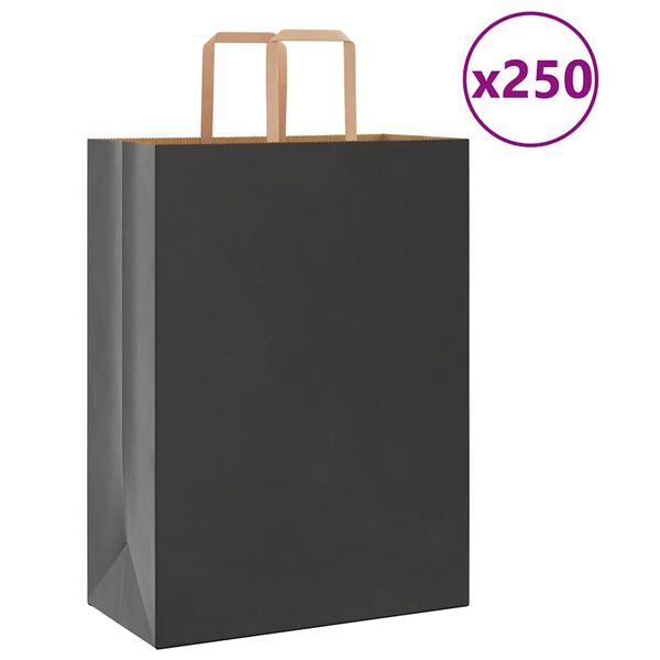 vidaXL Papieren zakken 250 st met hengsels 32x17x44 cm zwart