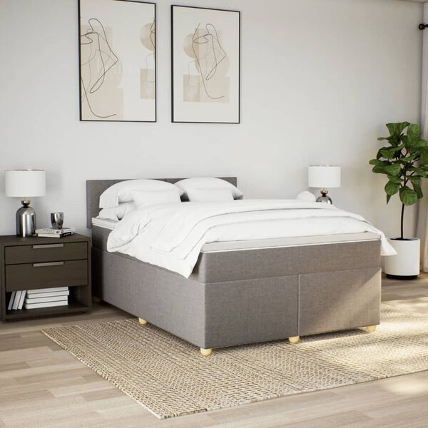 vidaXL Boxspring met matras stof taupe 140x190 cm